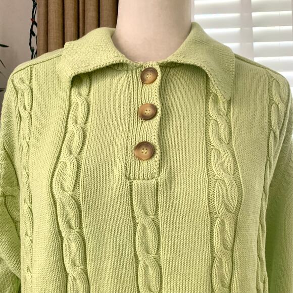 Zara CHUNKY POLO NECK SWEATER WITH BRAID CABLE PATTERN in Lime - Picture 6 of 11